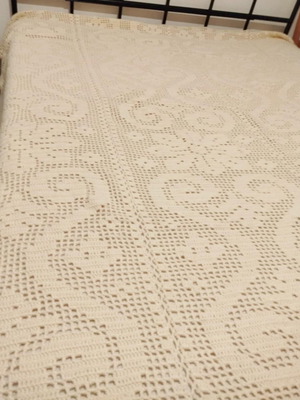 Χειροποίητο vintage κάλυμμα κρεβατιού crochet για υπέρδιπλο κρεβάτι σαν καινούργιο