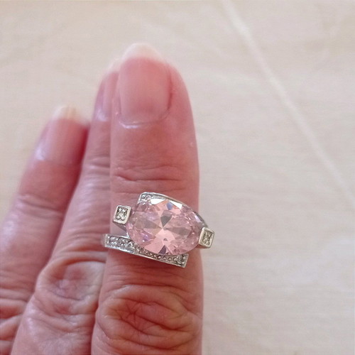 Galerie Tsangarakis silver 925 ring plated with pink zircon and white sapphires new
