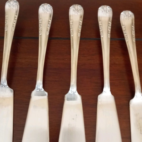 Vintage silver-plated fish cutlery set used Art deco 1930-1940