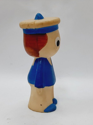 Vintage rubber figurine 70s cream blue 17×7.5 cm