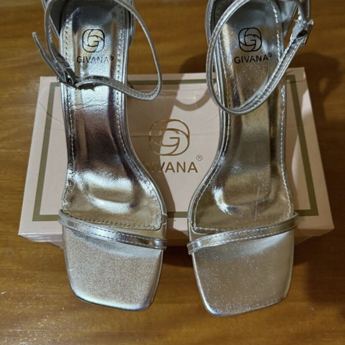 Luigi silver sandals with unique heel, new, size 37