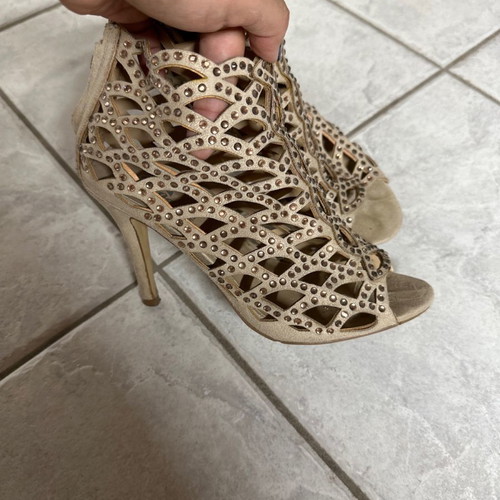 Sandals with rhinestones used, size 37, nude color