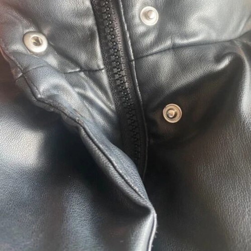 Zara black faux leather cropped puffer jacket