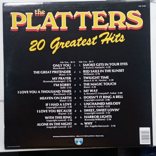 The Platters 20 Greatest Hits vinyl used in very good condition