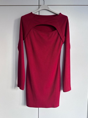 Red mini dress with neckline cutout, size S like new