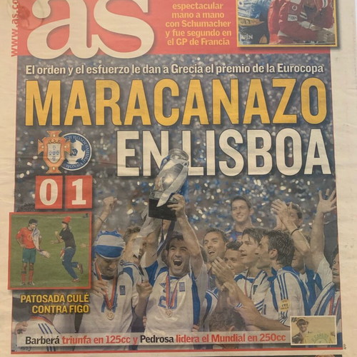 Euro 2004 Greece vs France ticket used with newspaper cover