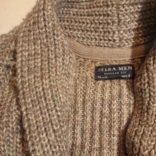 Sfera Men chunky knit cardigan with shawl collar used, brown, size XL