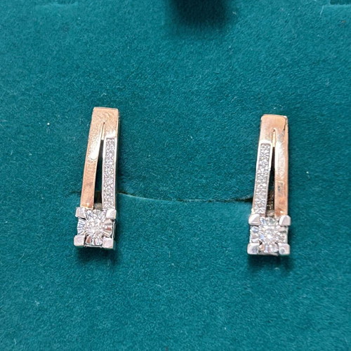 585 Gold Earrings with Diamonds, Modern Elegant Design