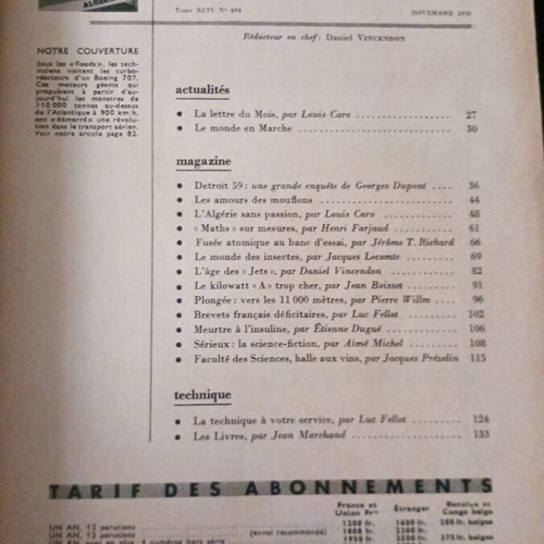 Science Vie magazine November 1958 used, good condition