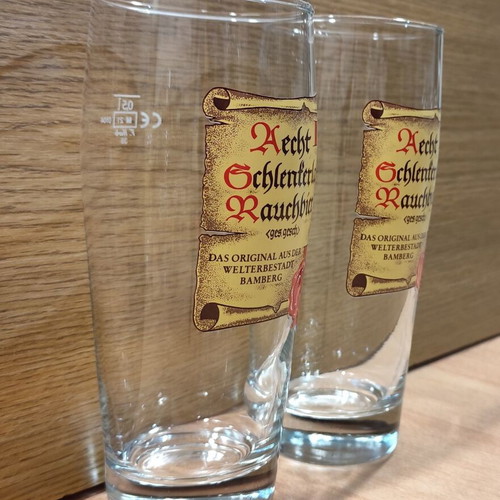 Aecht Schlenkerla beer set of two promotional 500ml glasses new