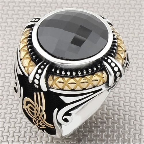 Men's Massive Ring with Blue Sapphire New, Silver Plated