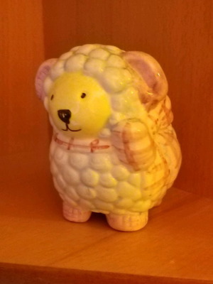 Piggy bank with sheep like new
