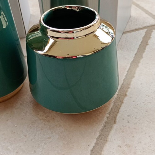 Decorative ceramic vases set of 2, like new, petrol color