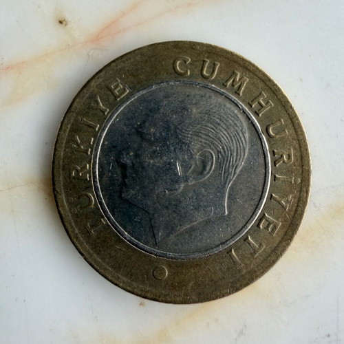 Turkish Lira used, bimetallic coin with Atatürk