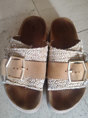 Fantasy Sandals beige leather platform sandals size 38 used