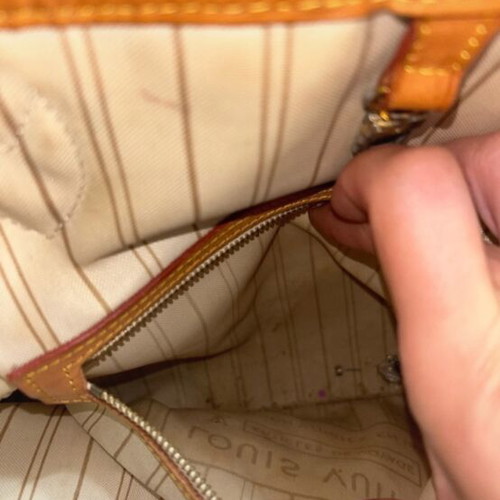 Louis Vuitton Neverfull MM ώμου τσάντα μεταχειρισμένη, καμβάς Damier Azur