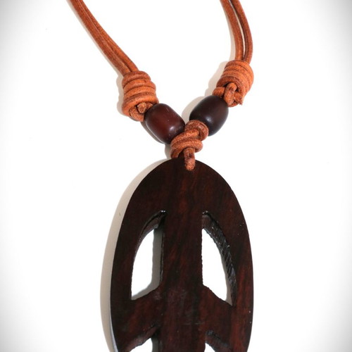 Necklace pendant wooden peace pipe teak wood new with leather cord