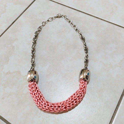 Necklace salmon pink satin cord, new