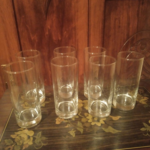 Water glasses used, set of seven tall