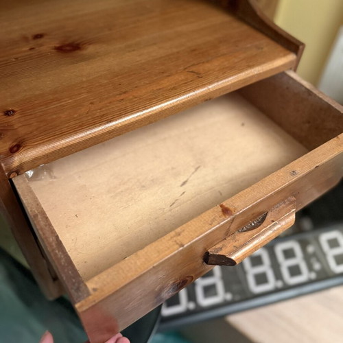 Wooden bedside table with 2 drawers and open shelf used
