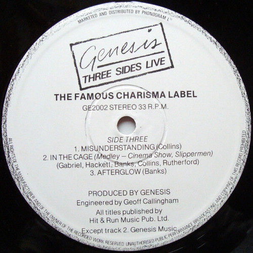 Genesis Three Sides Live vinyl record used, rock