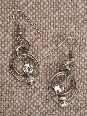 Earrings with rhinestones and hoops like new, silver color