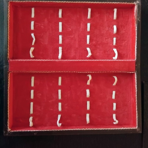 Handmade chess with mother-of-pearl and ancient Egyptian figures used