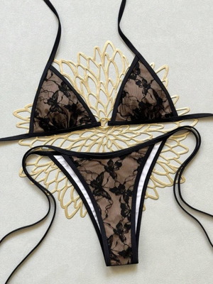Women's Two-Piece Swimsuit New, black and beige