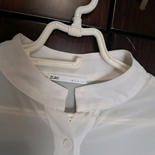 Semi-transparent white shirt with ruffle sleeve, size L, like new