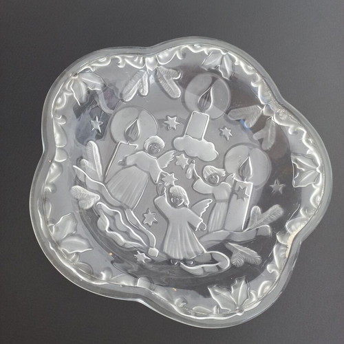 Christmas glass platter like new with angels