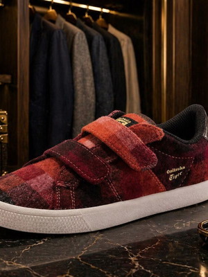 Onitsuka Tiger Lawnship PS red plaid shoe brand new size 34.5