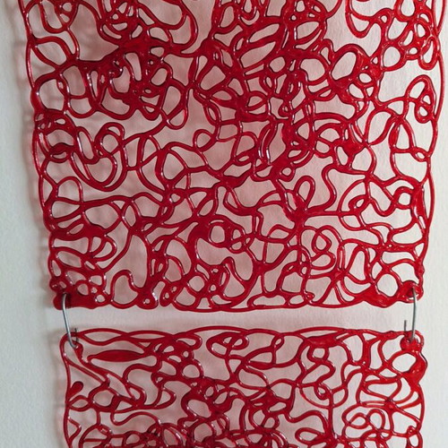 Set of 6 New Hanging Wall Decorations Red with Abstract Design