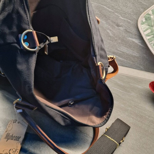Canvas shoulder bag new, large heavy with zipper, black