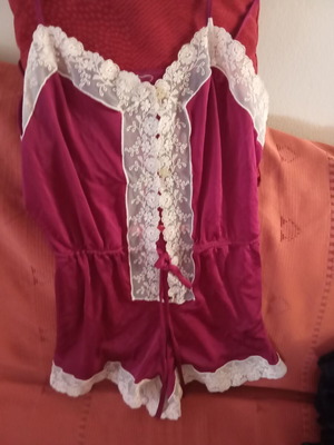 Negligee like new, burgundy with ecru lace bodysuit size M