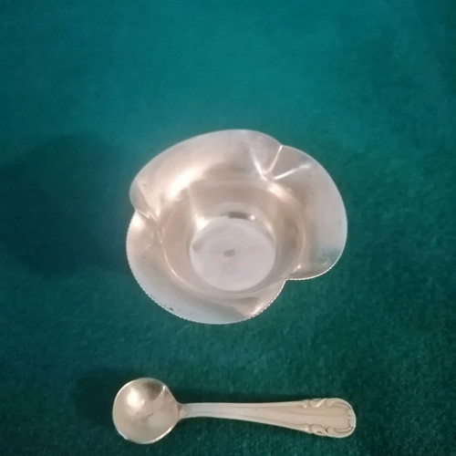 Silver sugar bowl 1960s handmade, like new with miniature spoon