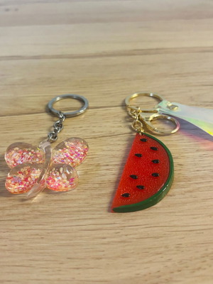 Set of 2 children's keychains like new, butterfly and watermelon