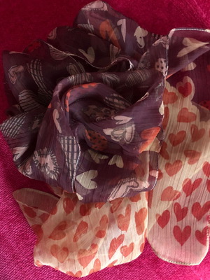Achilleas accessories lightweight scarf with hearts used, red and purple
