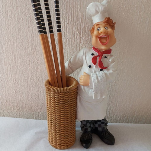 Chef figure chopstick holder with wooden chopsticks