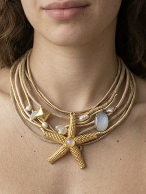 Handmade jewelry set with pearls, moonstone and starfish, used