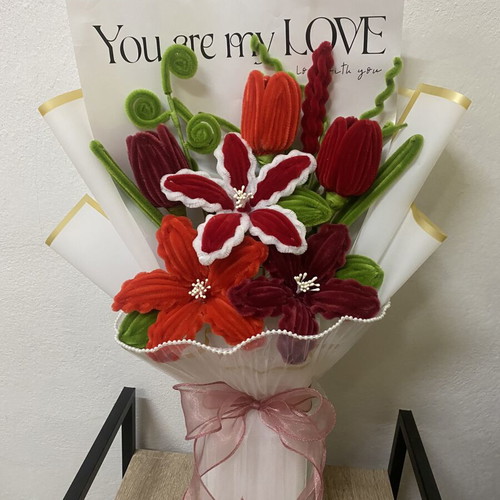 Handmade velvet wire flower bouquet