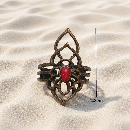 Bronze ring handmade from brass with red enamel, new