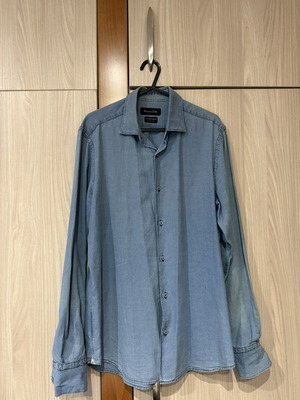 Ανδρικό μπλε λινό πουκάμισο Massimo Dutti small σαν καινούργιο