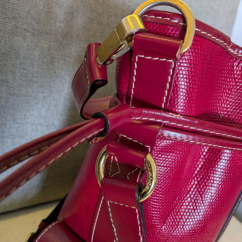 Lancel Elsa Sellier red leather shoulder handbag used