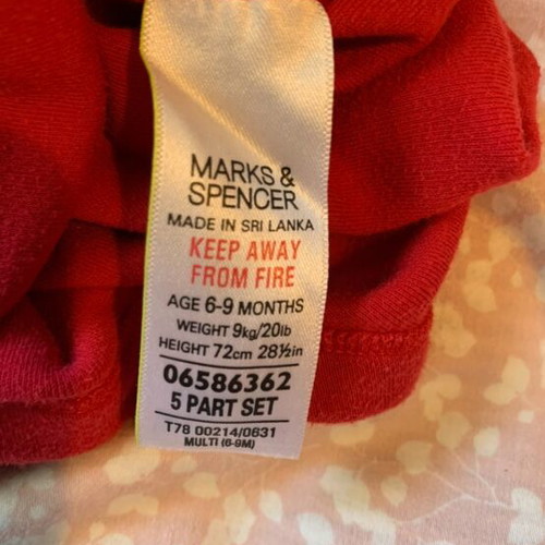 Marks & Spencer long-sleeve bodysuit for 6-9 months baby like new, red cotton unisex