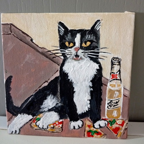 Pizza Cat acrylic painting on canvas