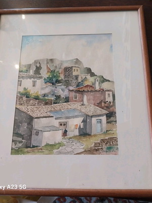 M Sofianos Watercolor Greek Settlement Size 0.30/0.23 Like New
