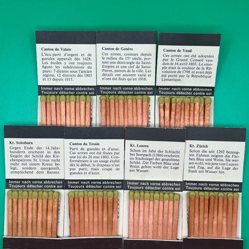 Swiss matchboxes set like new, 7 pieces