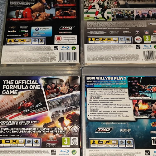 PlayStation 3 games pack used, UFC, F1 2010, Madden, Smackdown vs Raw