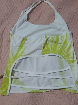 Blouse like new, white with green patterns and back cords