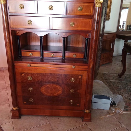 Secretaire with marquetry on walnut veneer new